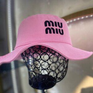 Miu Miu Women's Pink Color Logo Bucket Hat